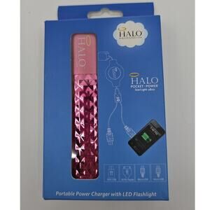 HALO STARLIGHT 2800 Pocket Power Portable Pink Charger w/ LED Flashlight NEW NIB